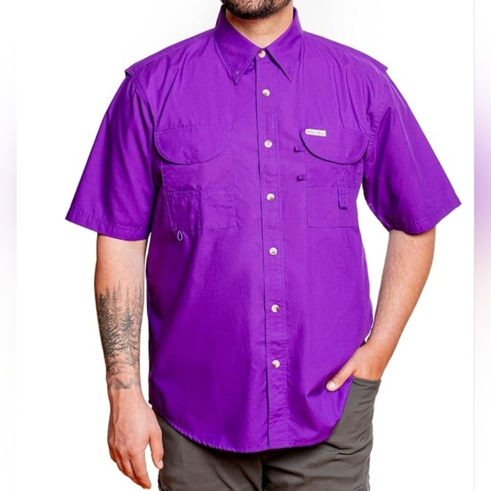Tiger Hills Mensshort Sleeve Fishing Button Down Sz XL Hiking Camping Casual